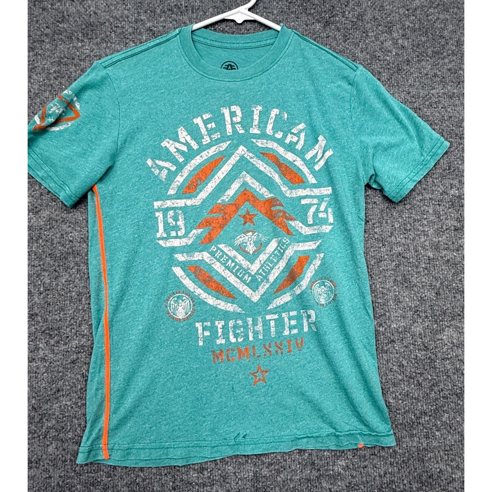 American Fighter Mens Teal Heather Graphic T-Shirt Premium Athletics Orange S